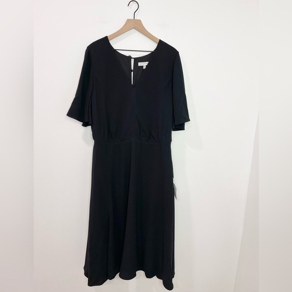 Dress The Population Lydia Midi Dress Black Women’s Flutter Sleeve 2X New - Picture 3 of 9